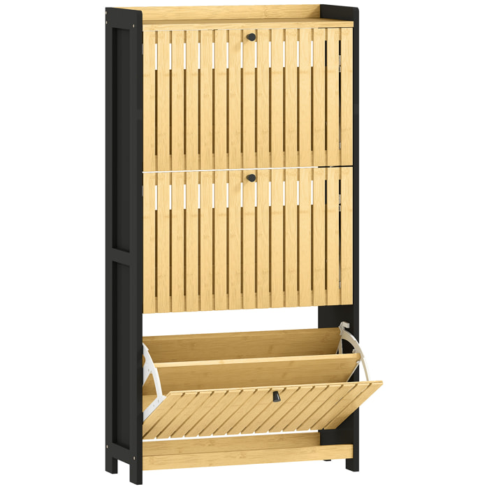 Meuble à chaussures design bambou 3 portes dim. 60x24x118 cm