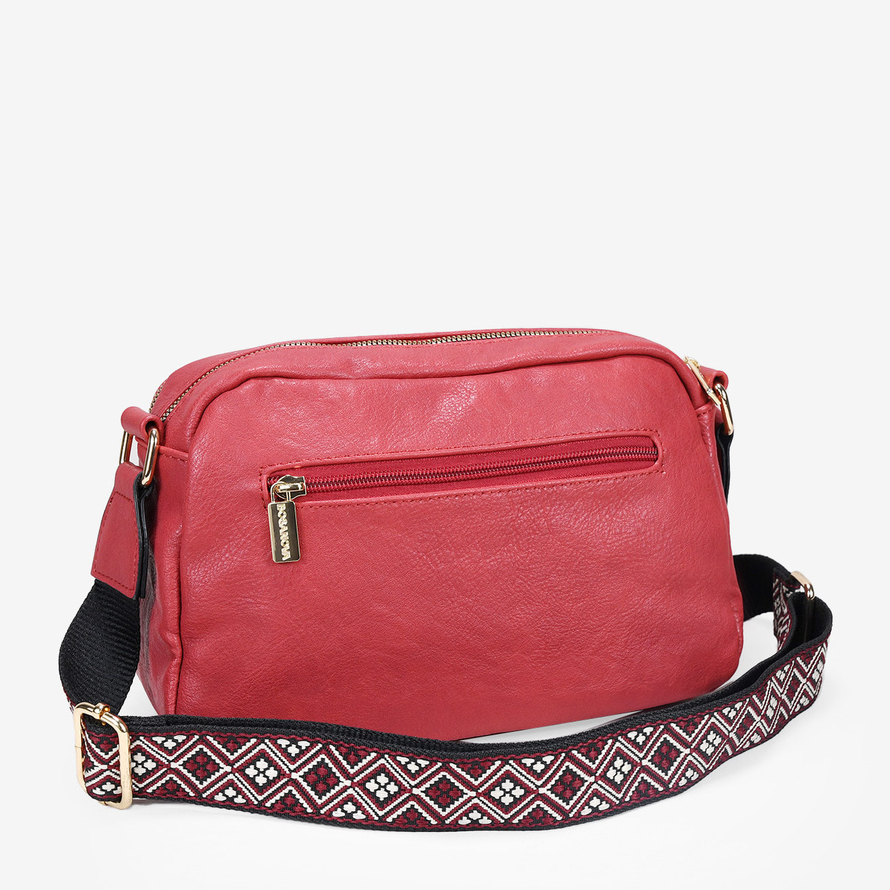 Bolso bandolera rojo con asa étnica