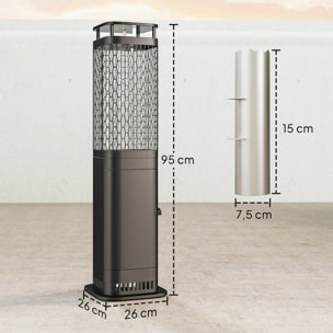 Estufa de Pellets, 6.86 KW, sin Electricidad, Estufa de Leña con Tubo de Vidrio, Base Antideslizante y Rejilla Metálica, Calefactor de Pellets sin Humo para Jardín, Terraza, Exterior, Negro