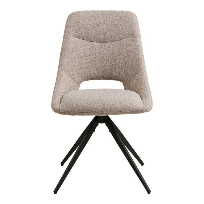 Set 2 sedie da pranzo Dokka girevoli in tessuto sabbia con gambe nere 52x57x87 cm