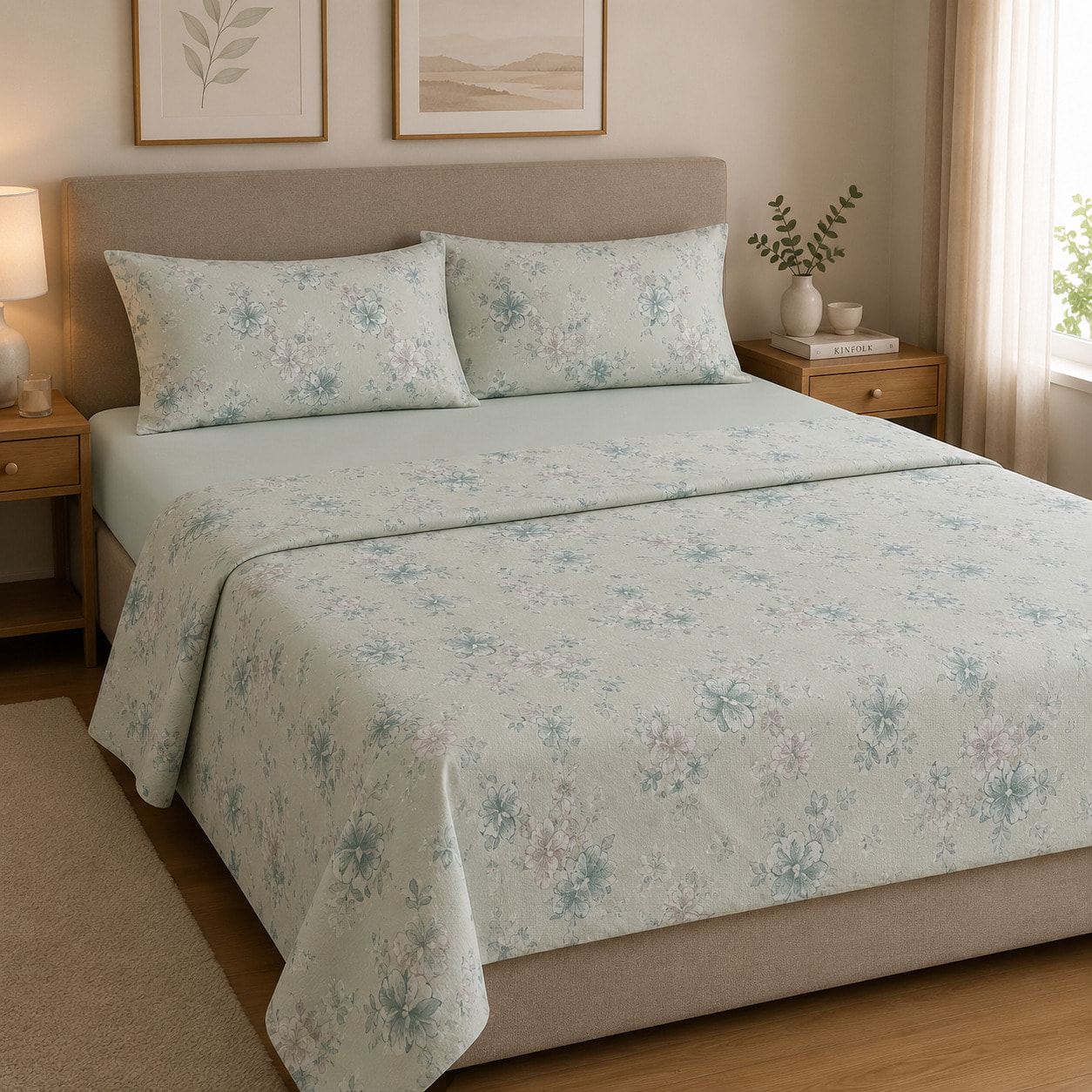 HERMET Completo Letto Matrimoniale Ginevra Salvia 100% Cotone 240x290 cm