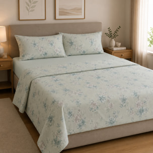 HERMET Completo Letto Matrimoniale Ginevra Salvia 100% Cotone 240x290 cm
