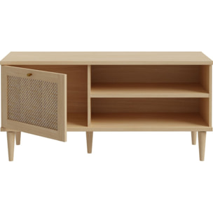 Meuble TV en cannage et effet chêne - LUISA
