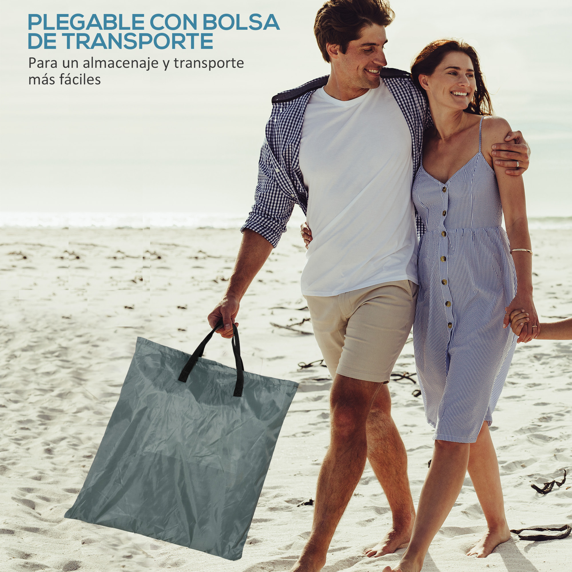 Conjunto de 2 Esterillas de Playa Plegables, Esterillas con Respaldo Reclinable en 5 Niveles, Reposacabezas y Bolsa de Transporte, 134x48x33-43 cm, Rayas Blanco y Gris