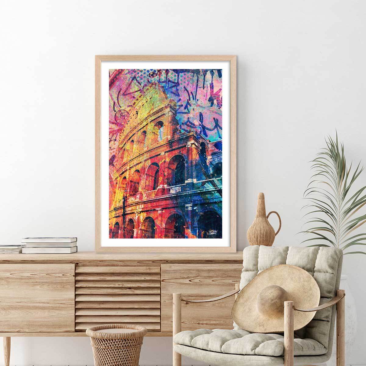 Tableau colisée popart et graffiti Affiche sous cadre bois