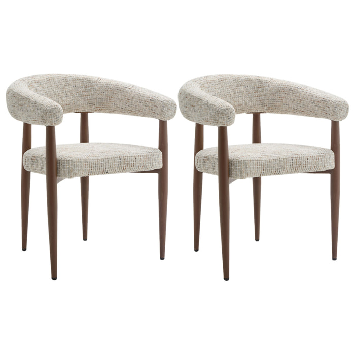 Nour - lot de 2 fauteuils en tissu moucheté - pieds en métal effet bois - Beige
