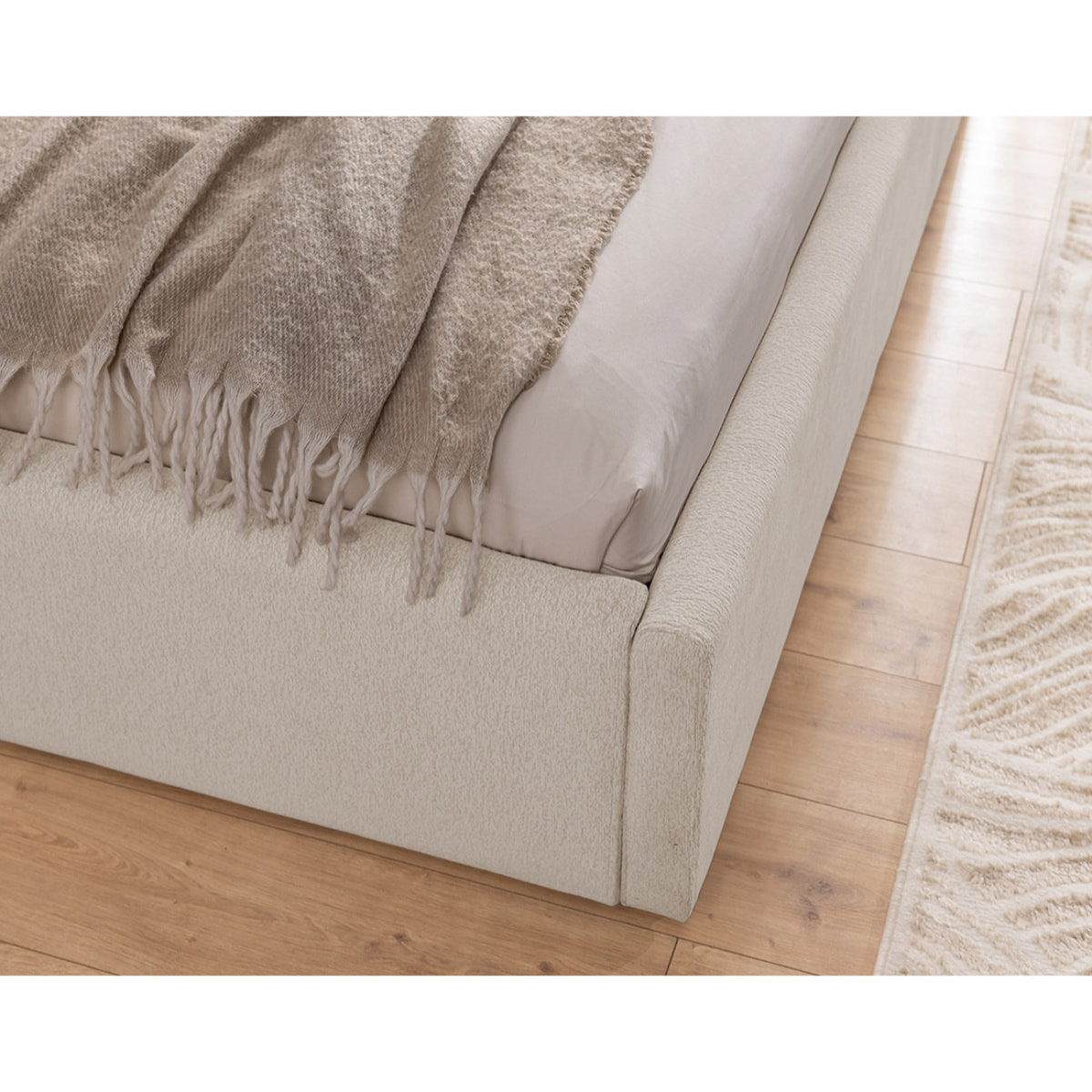 Billy - lit coffre - 140x190 cm - en tissu texturé - sommier inclus - Gris clair