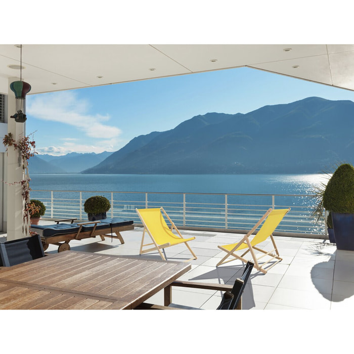 Lot de 2 transats en bois "Chilienne" - 107 x 56.5 x 81 cm - Jaune