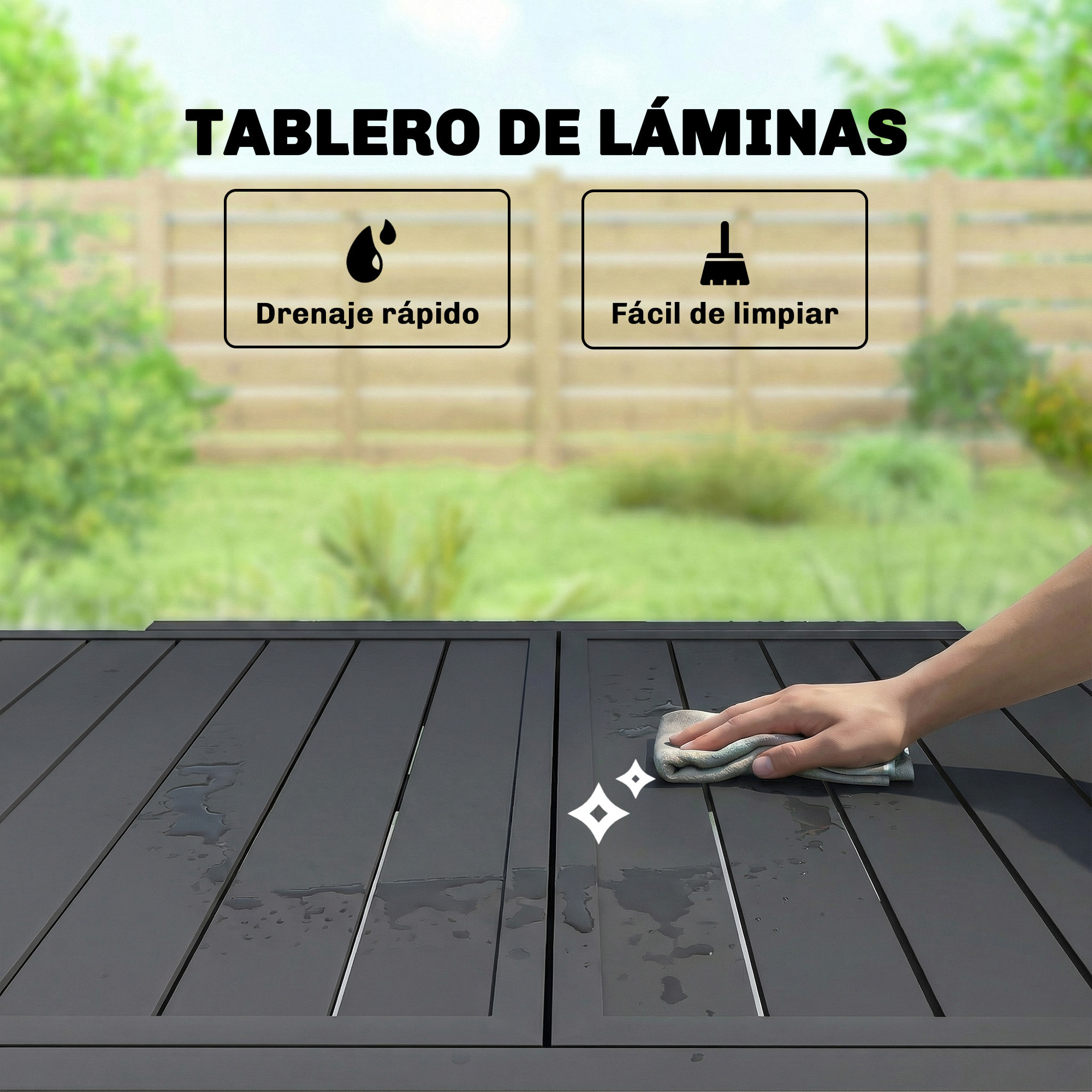 Mesa de Jardín Extensible, Mesa de Comedor Exterior Extensible 80/160x80 cm, de Aluminio, con Superficie de Lamas, Carga 70 kg, Mesita Rectangular para 4-6 Personas, para Patio, Terraza, Negro