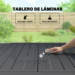 Mesa de Jardín Extensible, Mesa de Comedor Exterior Extensible 80/160x80 cm, de Aluminio, con Superficie de Lamas, Carga 70 kg, Mesita Rectangular para 4-6 Personas, para Patio, Terraza, Negro