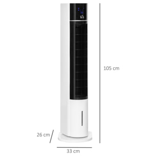 HOMCOM Enfriador de Aire 3 en1 Oscilante Humificador con Control Remoto Pantalla LED 3 Velocidades 3 Modos y Temporizador 12h Ventilador de Torre sin Aspas 33x26x105 cm Blanco y Negro