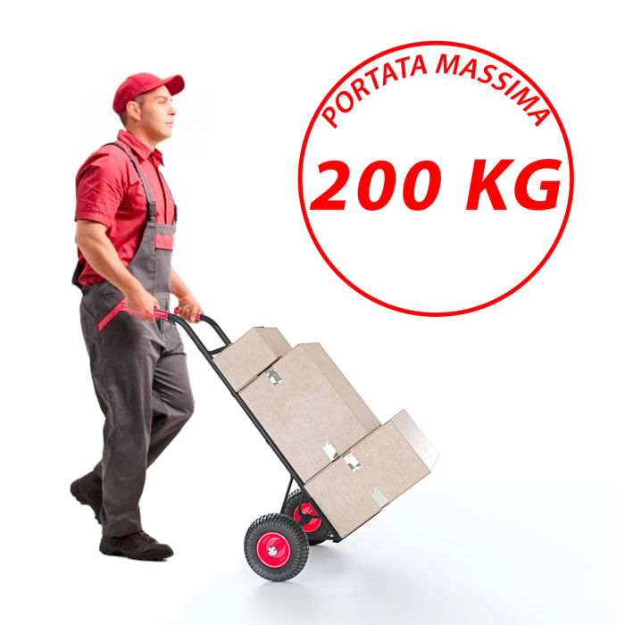 Carrello A Mano Portapacchi Portata 200 Kg In Acciaio Tubolare Ruote Pneumatiche Rinforzate Trasporto Pacchi Portasacchi 45 x 50.5 x 116 Cm Nero