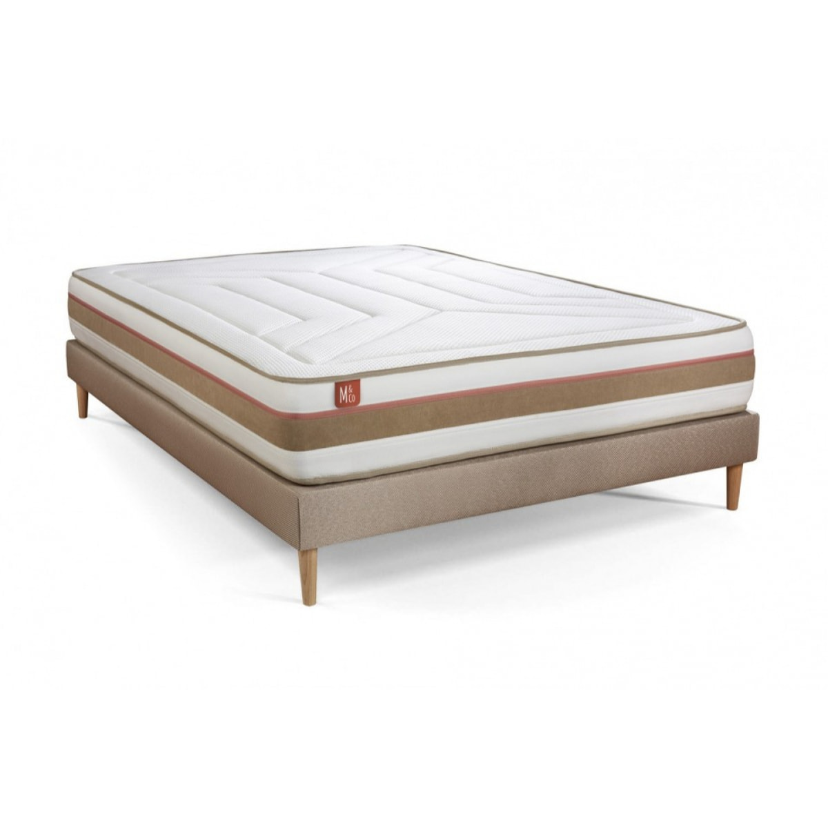 Pack matelas LE TENDRE - Ressorts ensachés + Mémoire de forme - Ep. 28 + sommier kit Beige