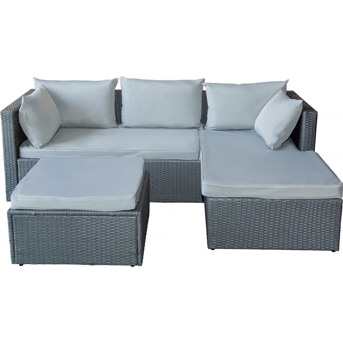 Salon de jardin bas en résine tressée "Diya" 3 places - Gris clair