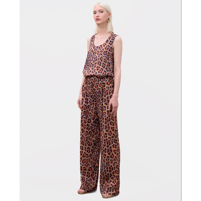 Top girocollo con stampa animalier
