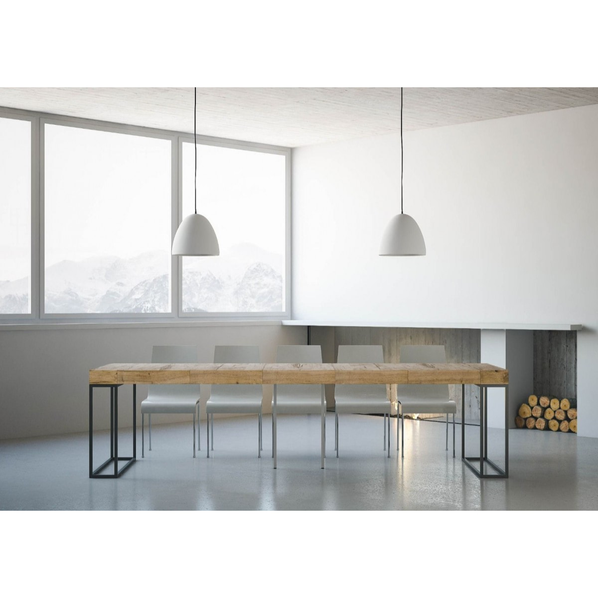 Consola extensible 90x40/300 cm Epoca Premium Roble Natural estructura Antracita