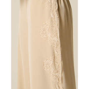 Oltre - Pantalones palazzo con detalles de encaje floral - Beige