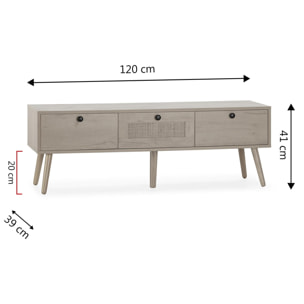 Mueble TV Bella 3 Puertas Color Roble con ratán Natural