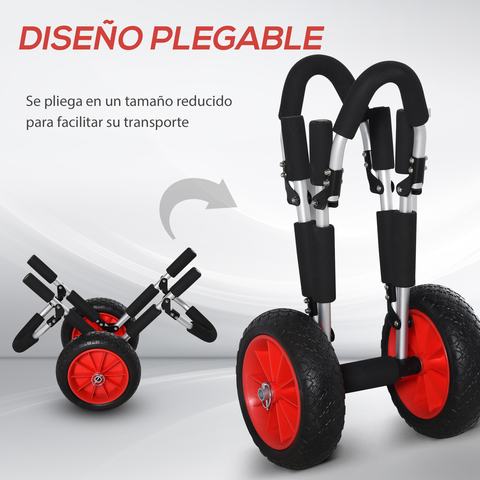 Carrito de Tablas de Surf Carrito de Transporte Plegable con 2 Ruedas Carga 45 kg y Marco de Aluminio para Tablas de Surf con Espesor Inferior a 12,5 cm 64x55x38,5 cm Negro y Rojo