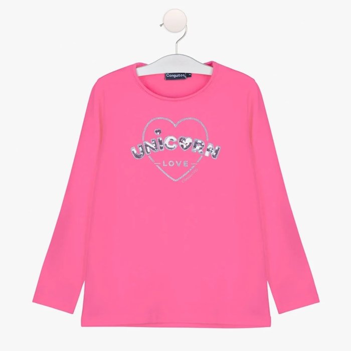 Maglietta a maniche lunghe per bambine in  con stampa di paillettes