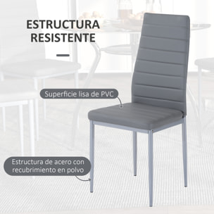 Conjunto Mesa y 4 Sillas de Comedor Juego de Muebles de 5 Piezas Mesa Redonda de Vidrio Templado Ø90x75 cm y 4 Sillas con Patas de Acero Carga 150 kg 42x52x96 cm Gris