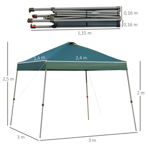 Cenador Plegable 3x3m Jardín con Bolsa de Transporte con Ruedas Camping Verde