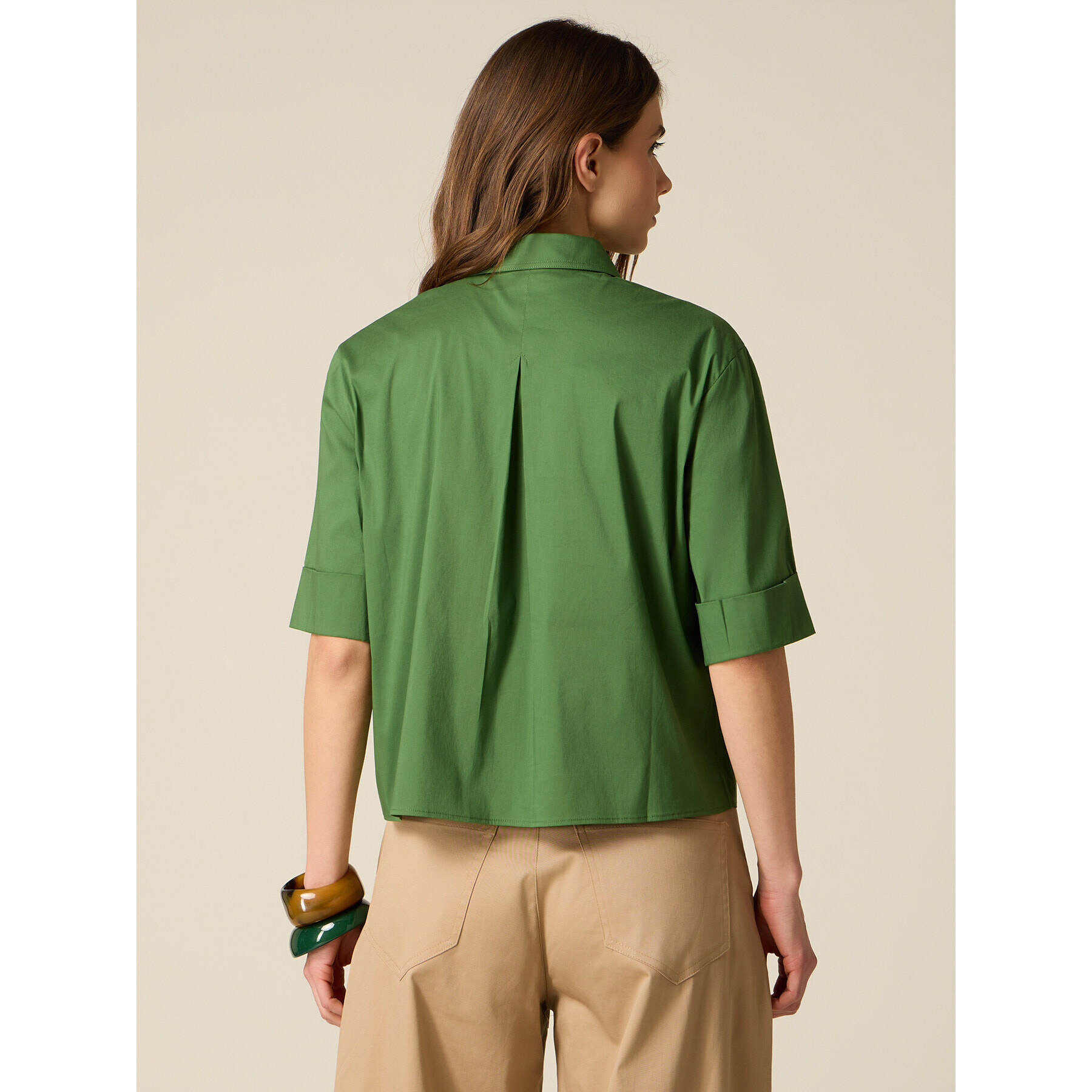 Oltre - Camisa de popelín con bolsillos - Verde