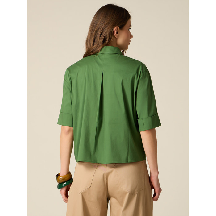 Oltre - Camisa de popelín con bolsillos - Verde