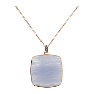 Collana con Pendente in Pietra Naturale Quadrata Apatite Blu e Pavé