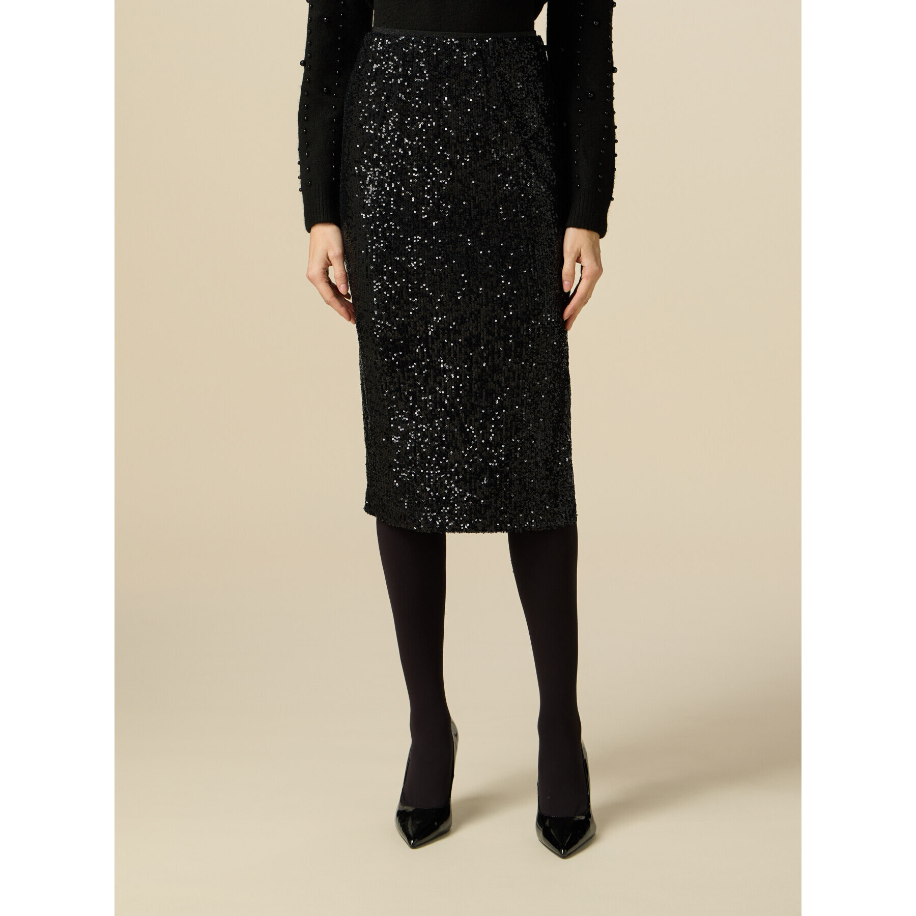 Oltre - Sequin Pencil Skirt - Negro