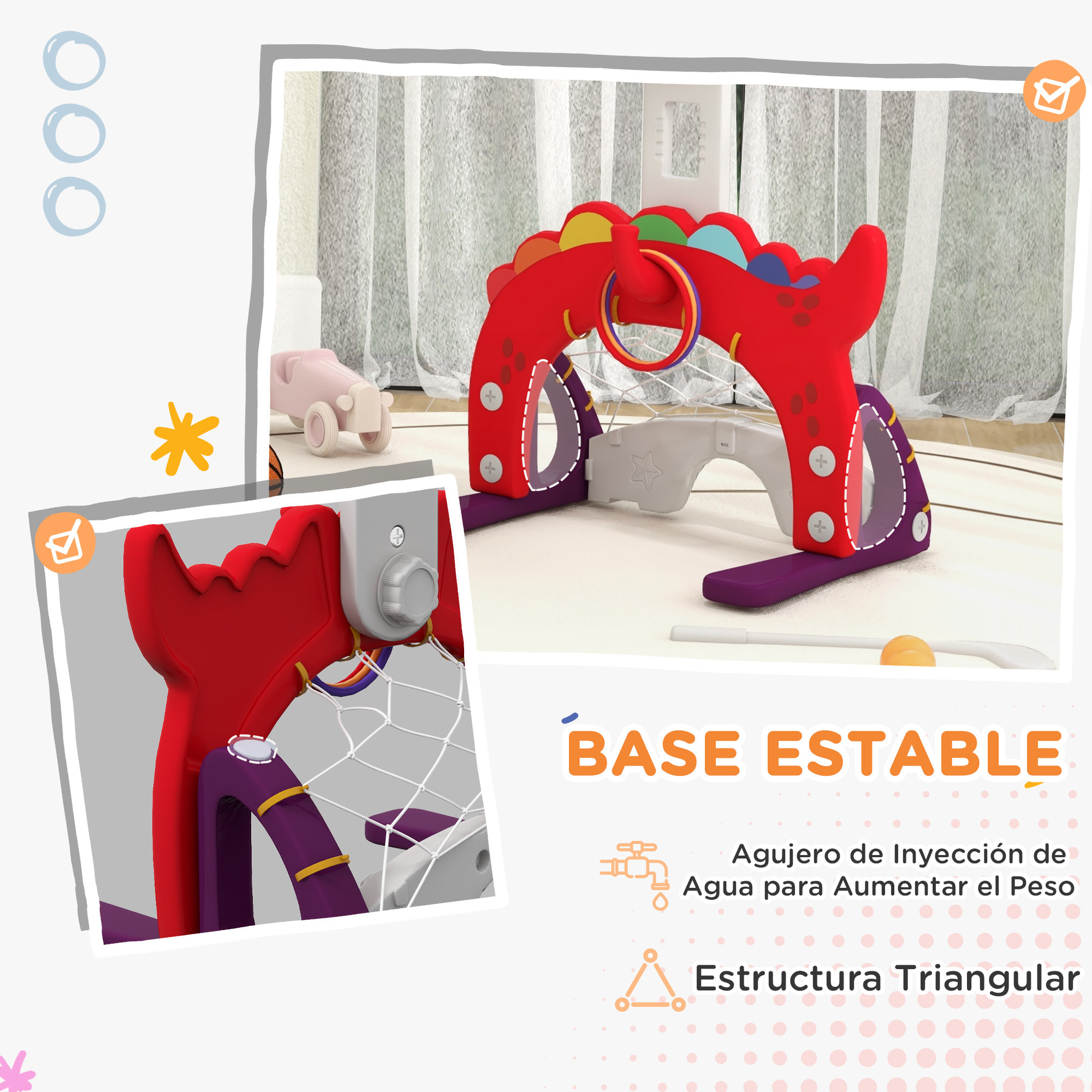 Canasta de Baloncesto Infantil 5 en 1 Canasta de Baloncesto para Niños Altura Ajustable con Fútbol €‹€‹Golf Lazo Juego de Lanzamiento de Pelota para Interior Rojo