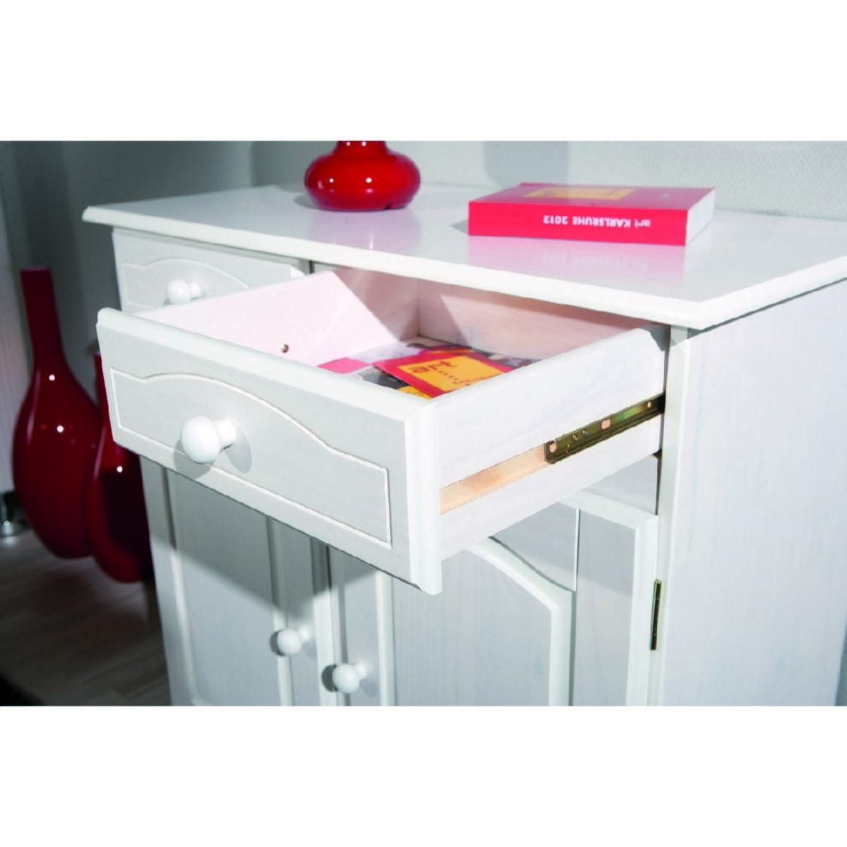 Buffet 2 ante 2 cassetti in pino massello verniciato ad acqua bianco, 88x43x87h cm colore Bianco