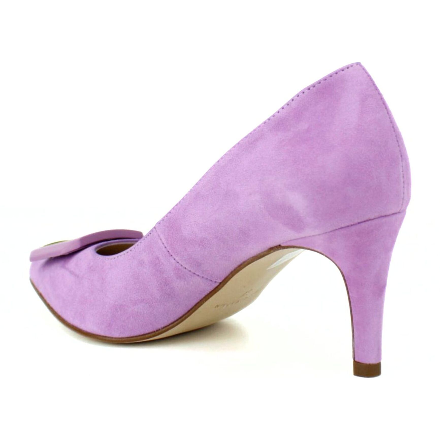 Salón en ante lila con adorno. Tacón 7 cm.