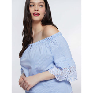 Fiorella Rubino - Blusa off shoulders con bordi in pizzo - Azzurro