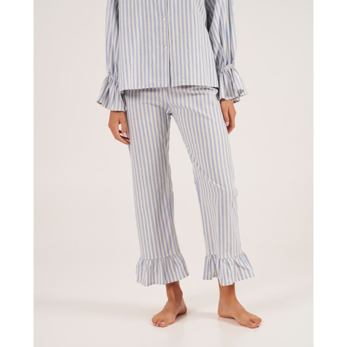 Pantalón de pijama de mujer con volantes y estampado de rayas