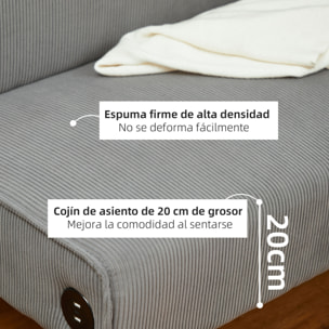 Sofá de 2 Plazas Tapizado en Pana Sofá de Salón sin Brazos con 2 Puertos USB 1 Puerto Tipo-C y Patas de Madera Sofá Pequeño Carga 220 kg 110x60x85 cm Gris