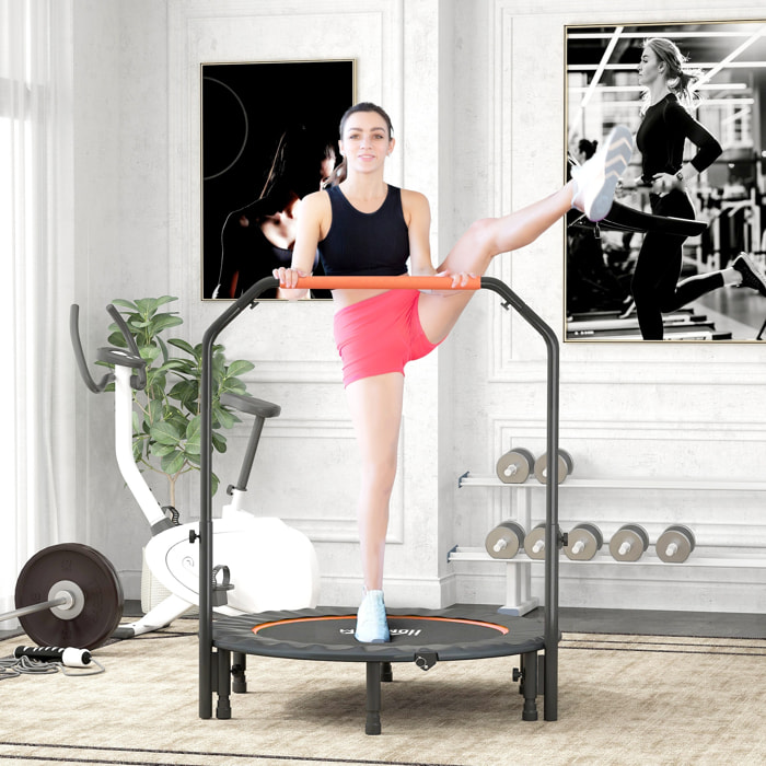 Trampolín de Fitness Adultos Ø114 cm, Cama Elástica Plegable con Mango Ajustable de 4 Niveles, Marco de Acero, para Entrenamiento Piernas, Cuerpo en Hogar, Oficina, Gimnasio, Naranja y Negro