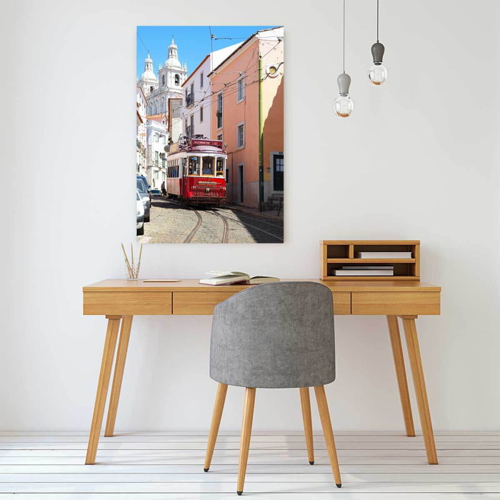 Tableau ville lisbonne ""tram rouge""  Toile imprimée