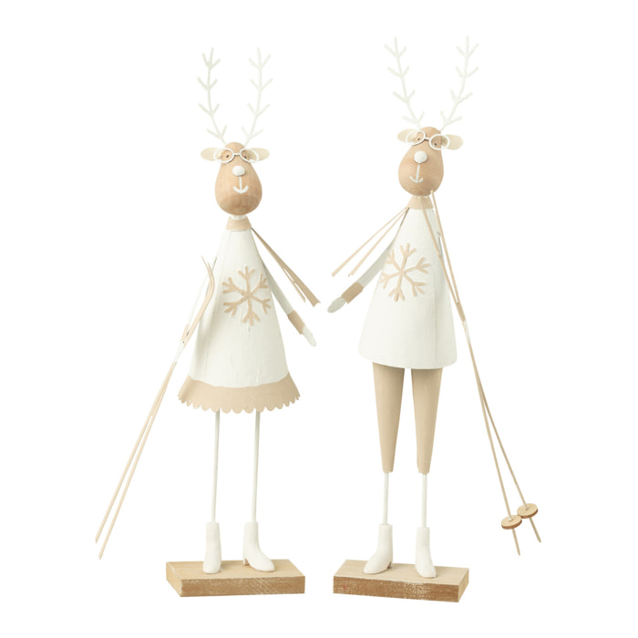 J-Line figurine Renne Déco Garçon/Fille - métal/bois - blanc/beige - small - 2 pcs