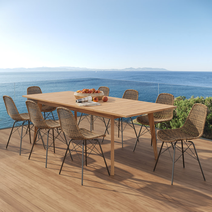 Table et chaises de jardin 8 personnes en bois de teck, résine tressée - Tiptur
