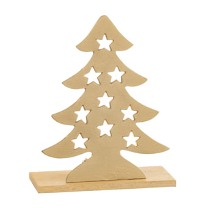 J-Line bougeoir Sapin de Noël  - aluminium/bois - naturel/or - large
