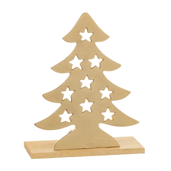 J-Line bougeoir Sapin de Noël  - aluminium/bois - naturel/or - large