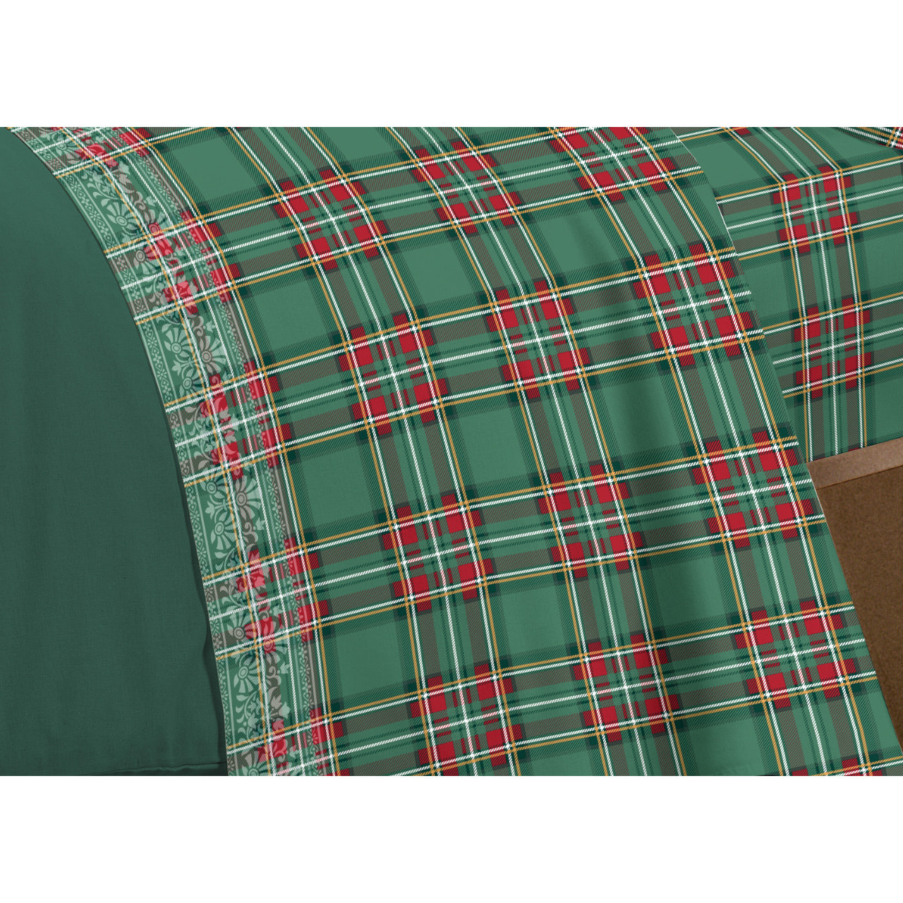 Completo Lenzuola in 100% Cotone Orsetto Tartan Verde