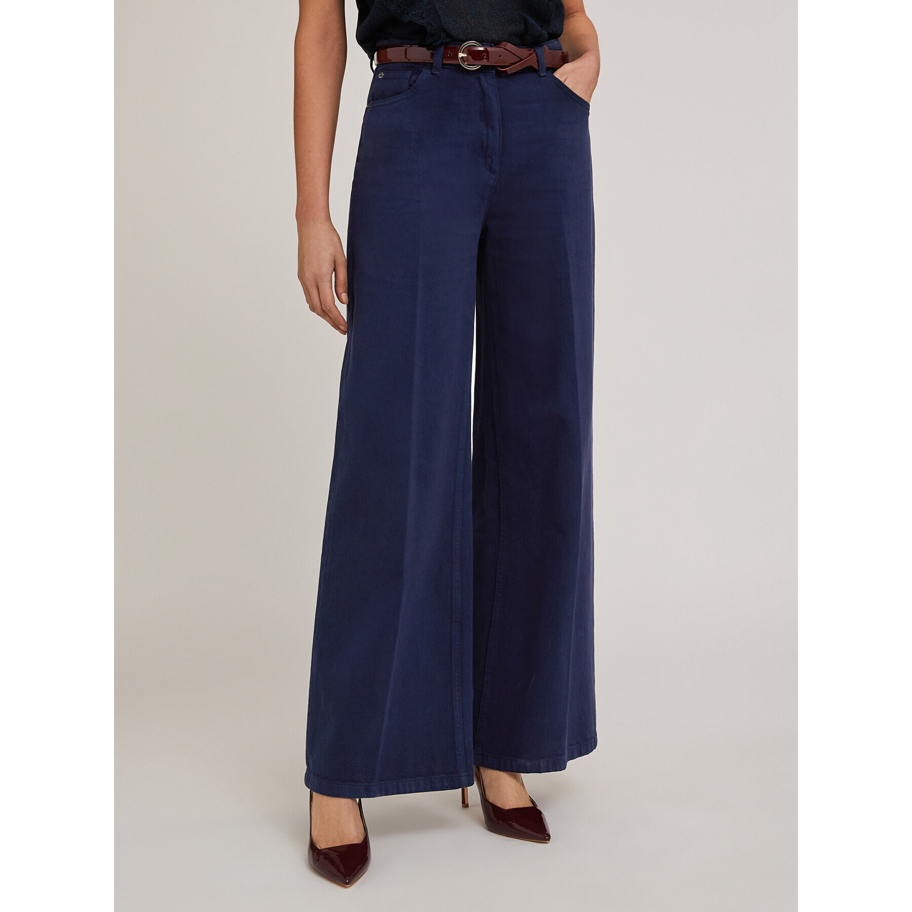 Motivi - Pantalón wide en drill de algodón - Azul