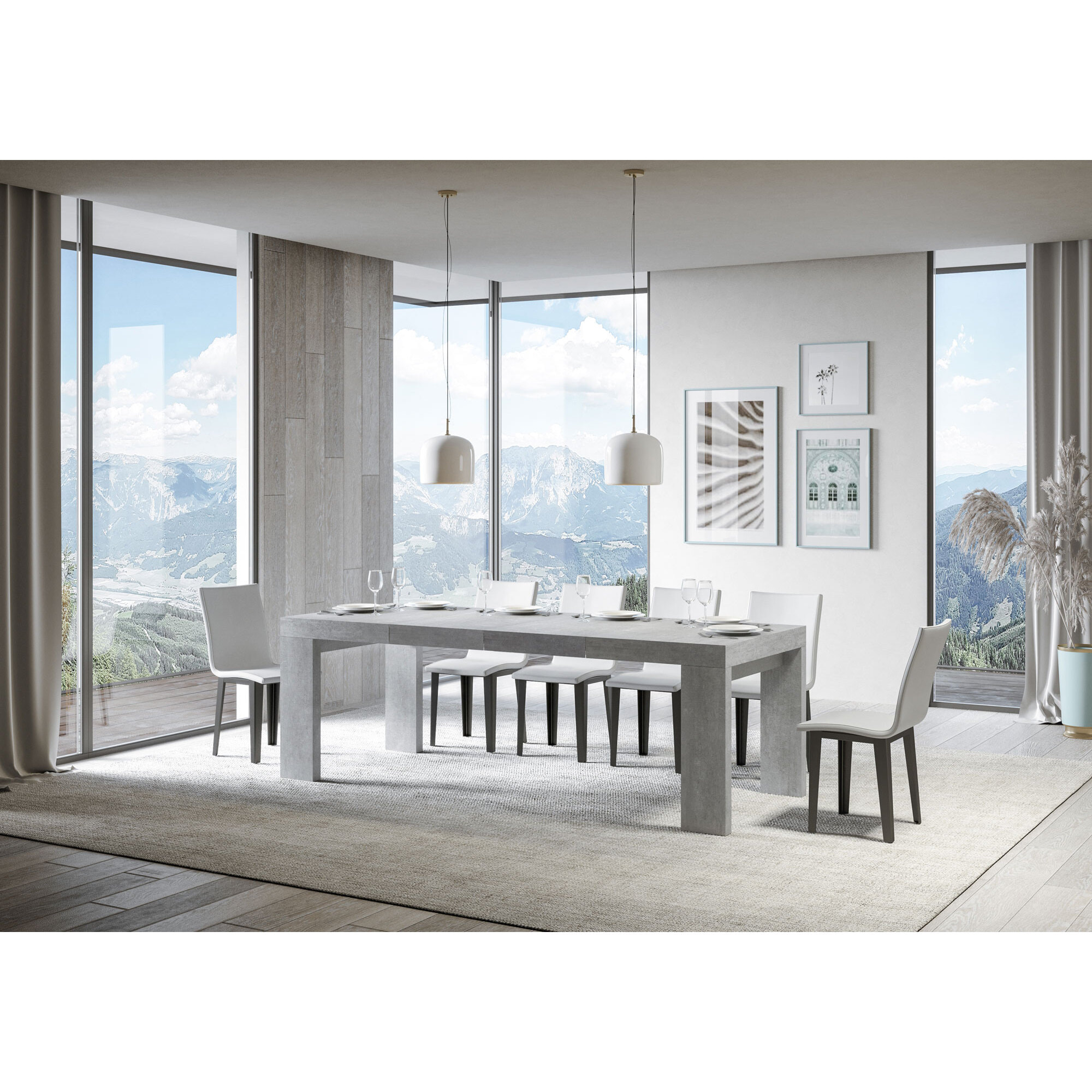 Table extensible 90x140/244 cm Roxell Premium Gris Béton