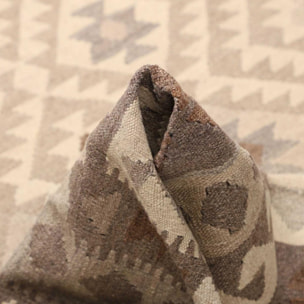 Tapis kilim au motif ethnique, tissé plat en laine naturelle