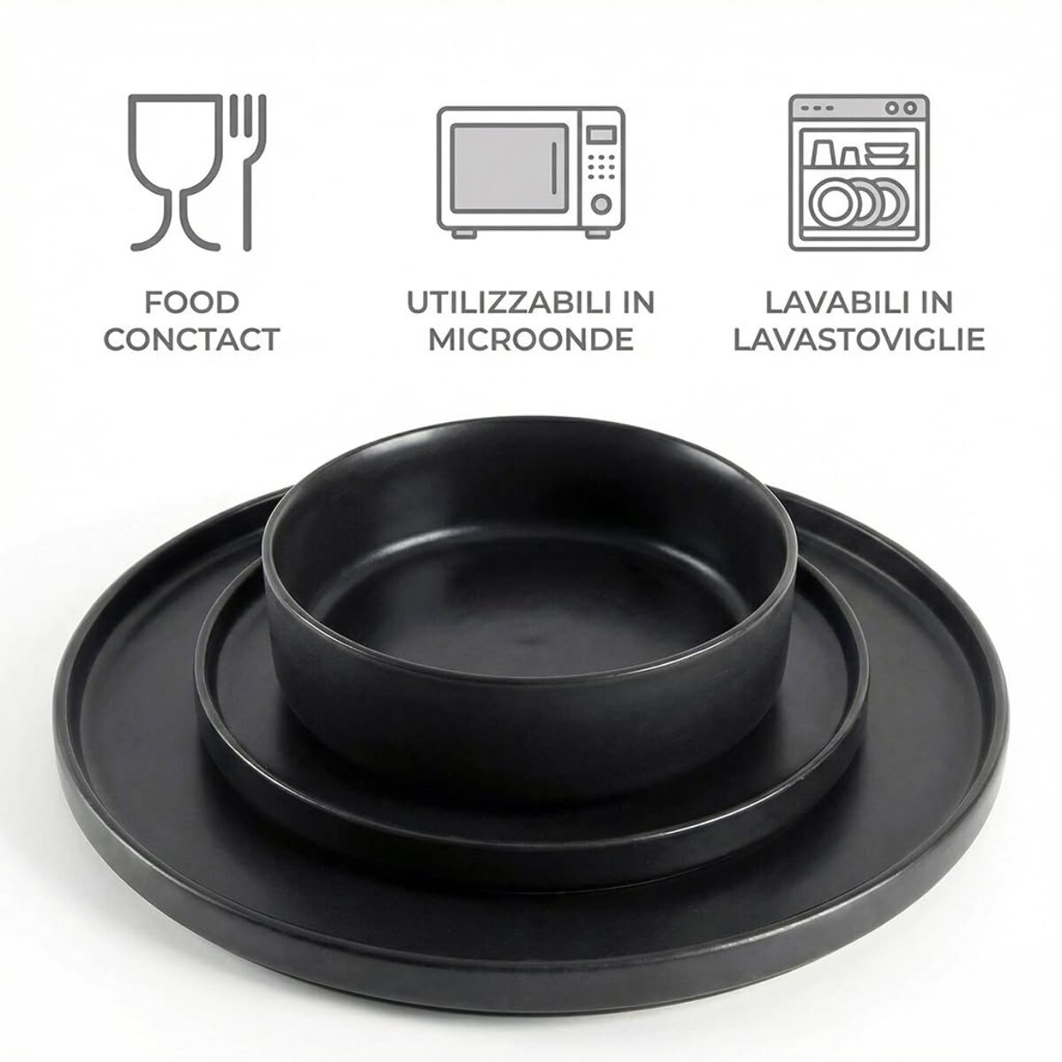 Set 18 piatti in ceramica - NERO