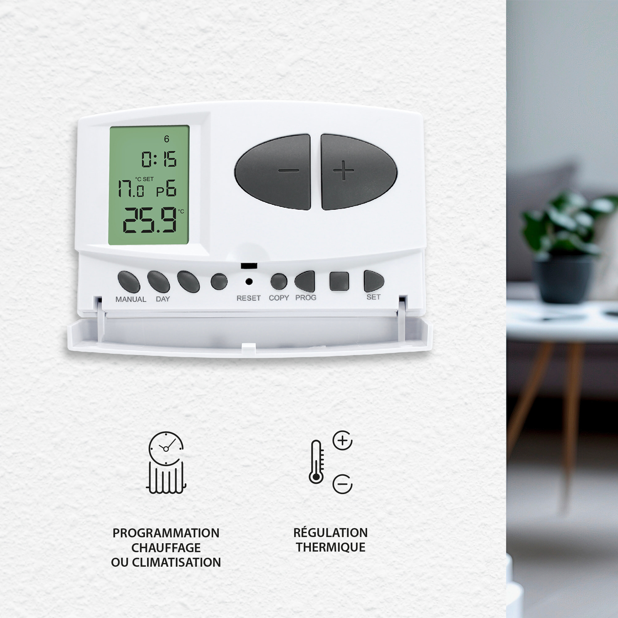 Thermostat programmable filaire pour chauffage ou climatisation - Avidsen - 103954