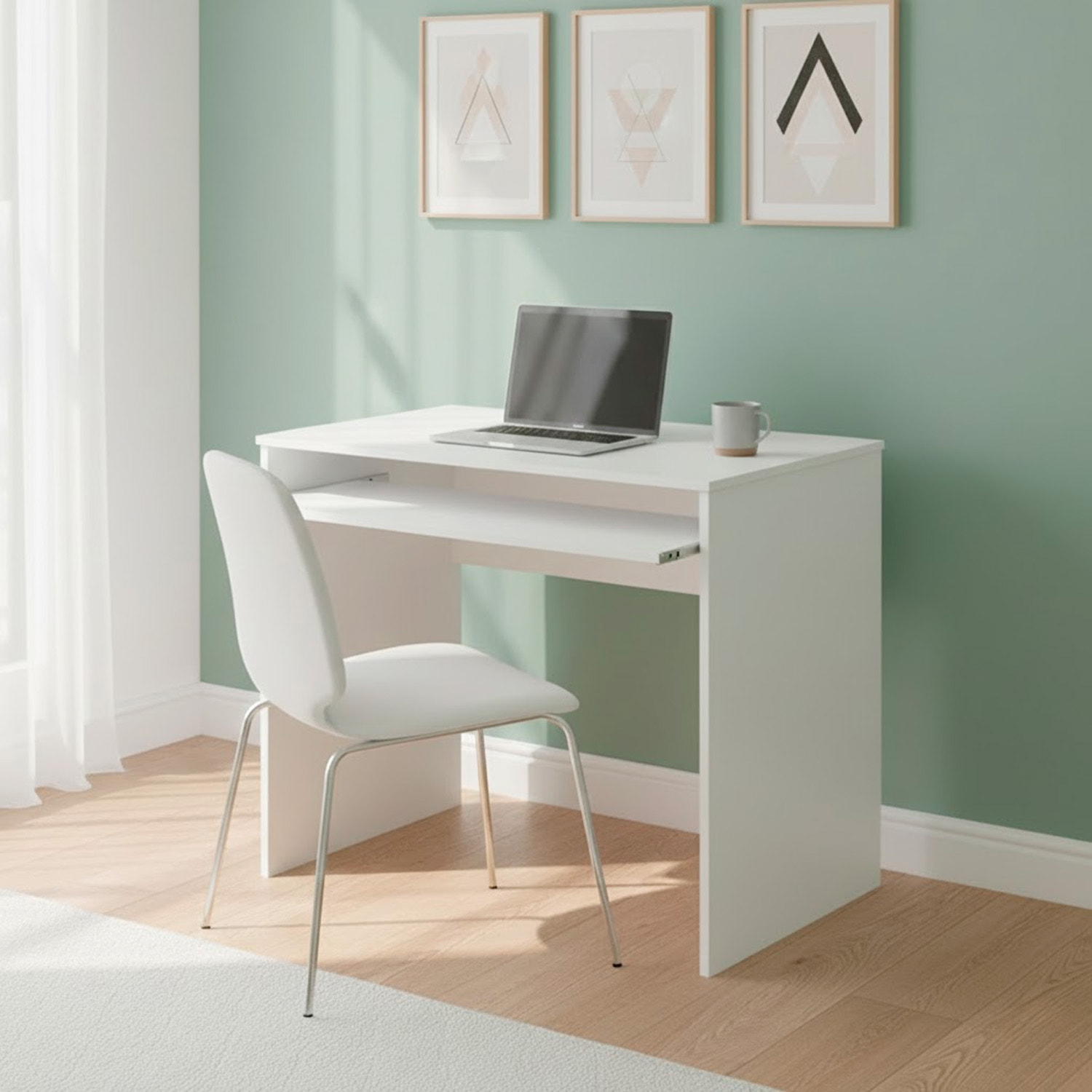Scrivania Per Cameretta Postazione Desk PC Studio Ufficio Design Moderno Piano Scorrevole Piedini ABS Studio Compiti Lavoro 90x54x79 Cm Bianco Opaco