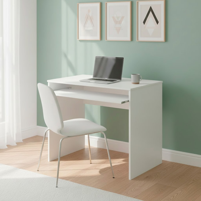Scrivania Per Cameretta Postazione Desk PC Studio Ufficio Design Moderno Piano Scorrevole Piedini ABS Studio Compiti Lavoro 90x54x79 Cm Bianco Opaco